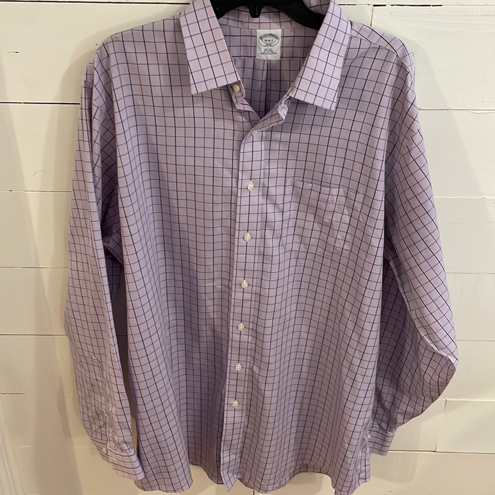 Brooks Brothers 346 Purple Plaid LS Button Down, Size 18-6/7 Slim Fit
